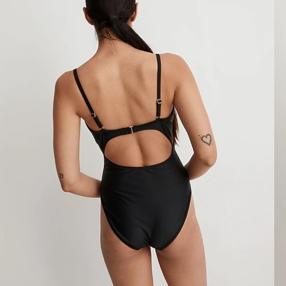 NWT Madewell Black Cinched Cutout One-Piece Swimsuit SZ S - Picture 2 of 5
